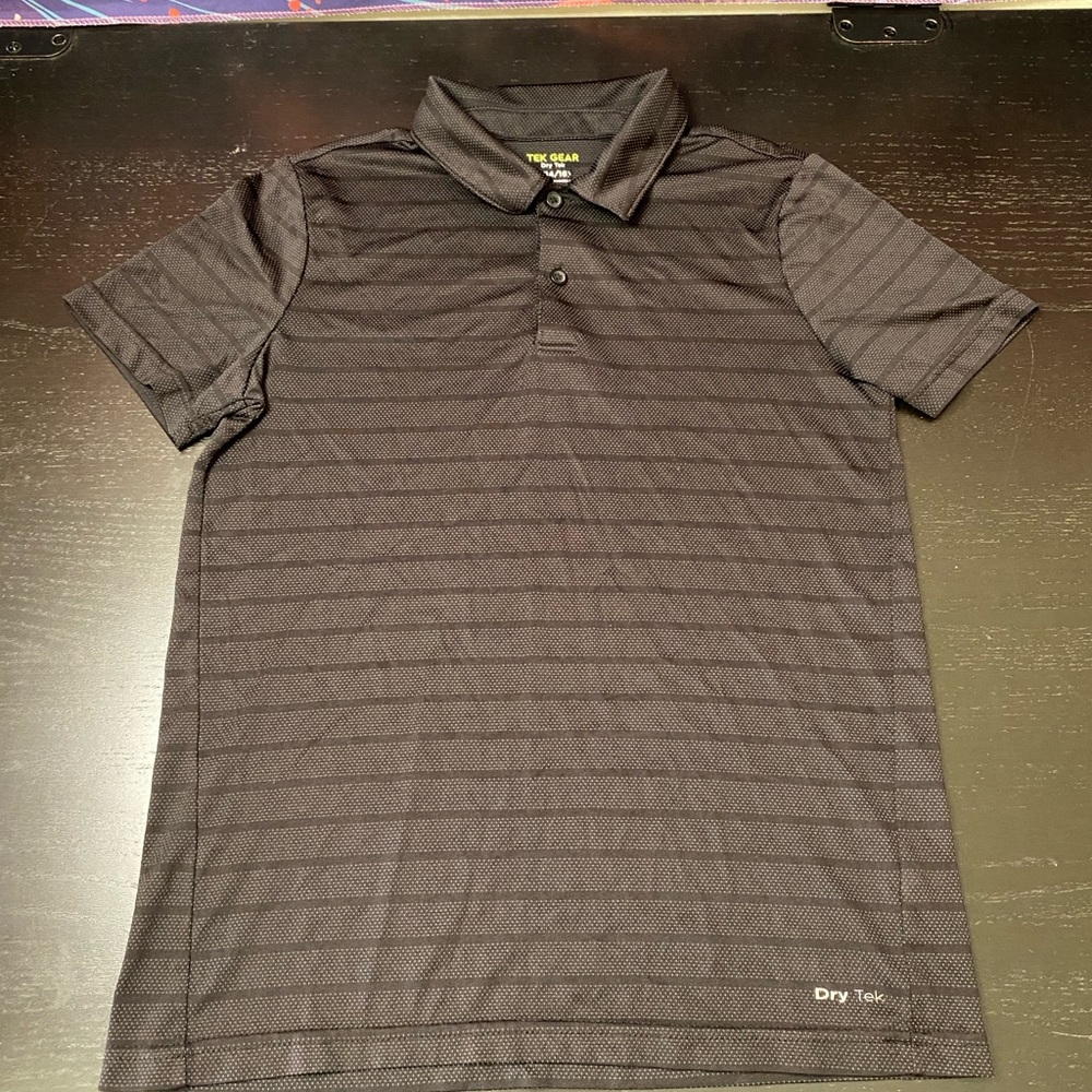 tek gear Men's Black Striped Performance Polo